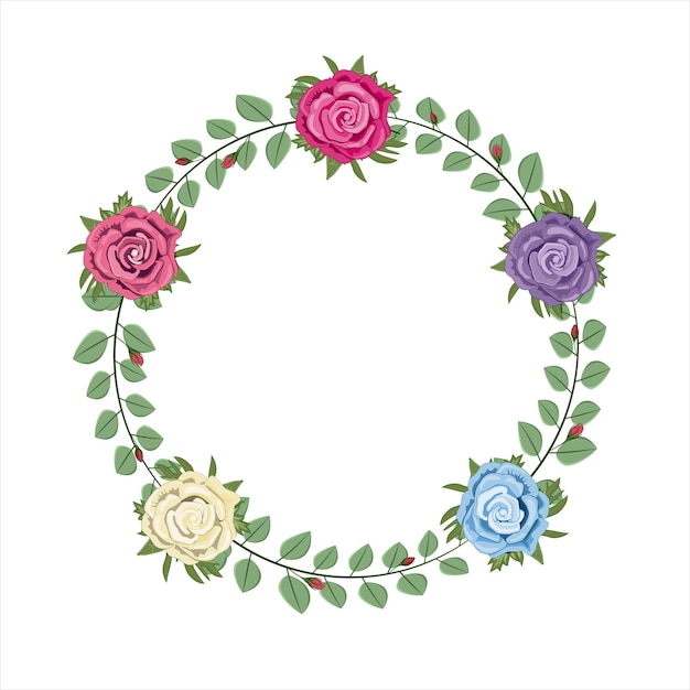 Marco de flores color de rosa colorido aislado sobre fondo blanco. ilustración vectorial
