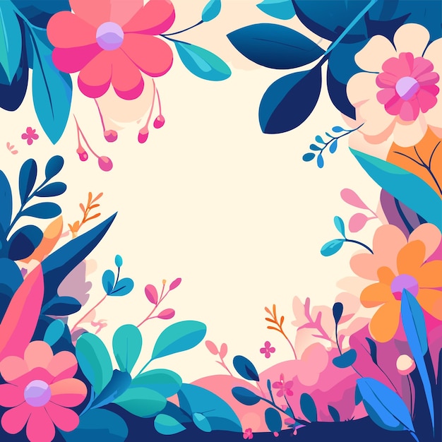 Vector marco de flores colorido dibujado a mano plano elegante pegatina de dibujos animados icono concepto ilustración aislada