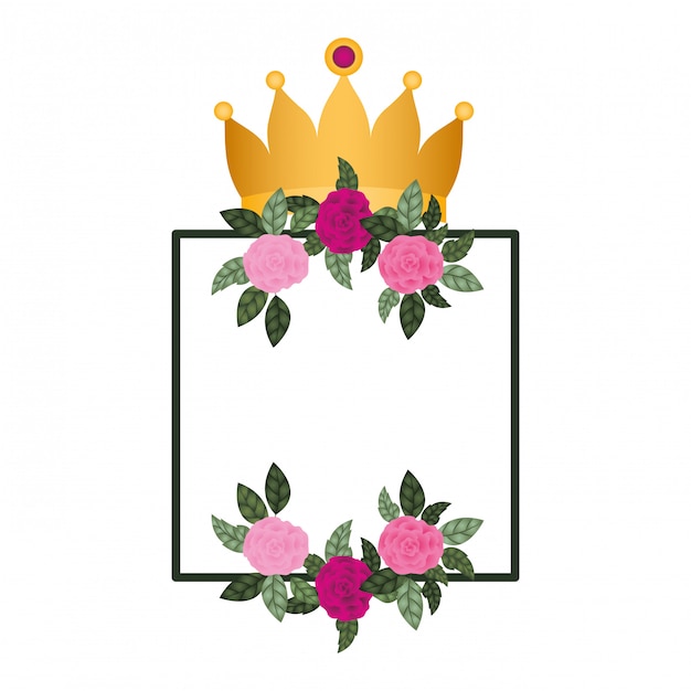 Marco con flores y corona icono aislado