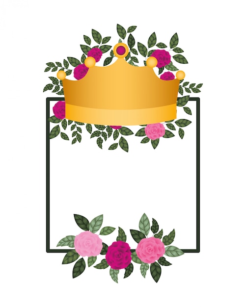 Vector marco con flores y corona icono aislado