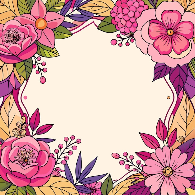 Un marco de flores y hojas rosas con un fondo crema
