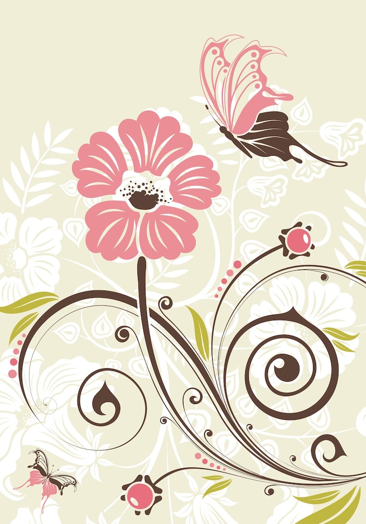 Vector marco de flores con mariposa