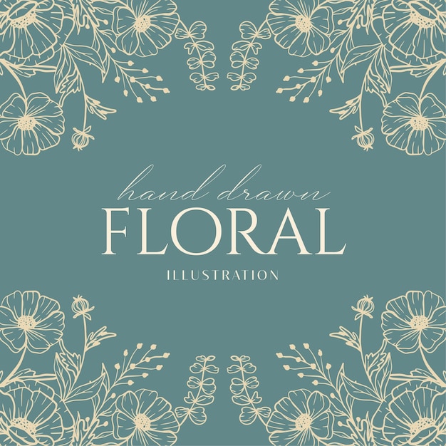 Marco de flores naturales para bodas con diseño de fondo de flores botánicas monolíneas florales dibujadas
