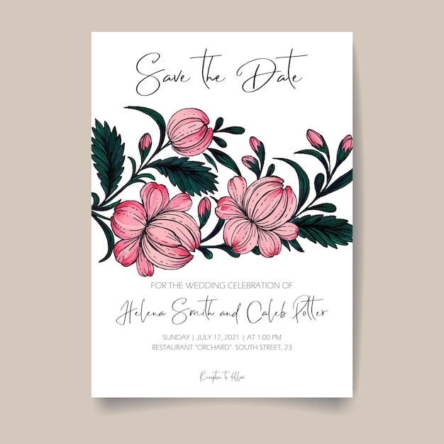 Marco de flores una plantilla de invitación de boda con flores de acuarela dibujadas a mano ilustración vectorial.