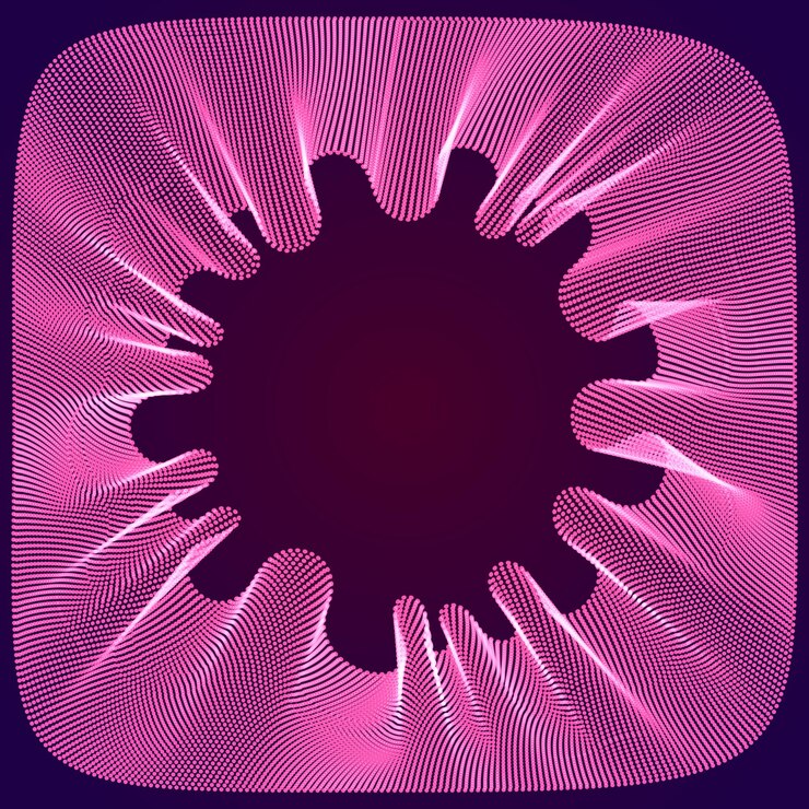 Vector marco de flujo de ondas de sonido de partículas dinámicas. fondo abstracto de vector de curvas punteadas. hermoso conjunto de puntos combinados en forma de onda 3d.