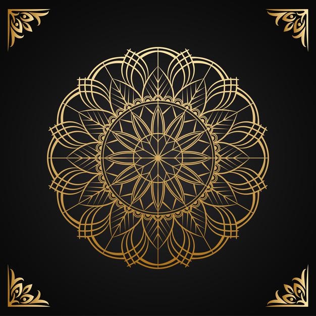 Marco de fondo artístico mandala en color dorado premium
