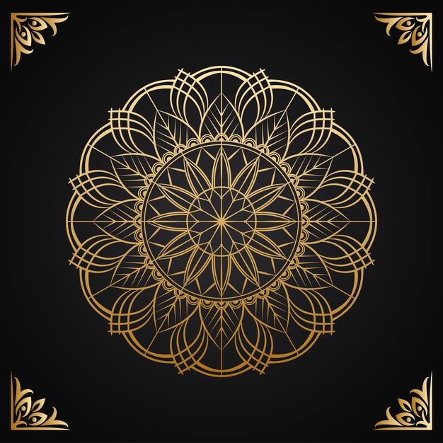 Marco de fondo artístico mandala en color dorado premium