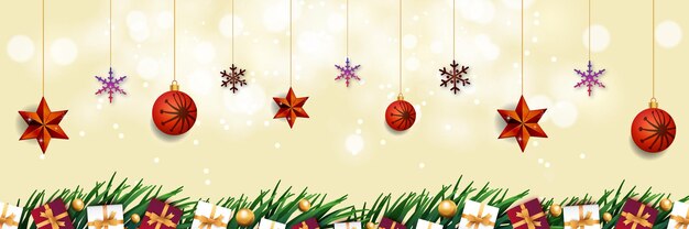 Marco de fondo de feliz Navidad con elementos navideños realistas Nuevo diseño Premium Vector