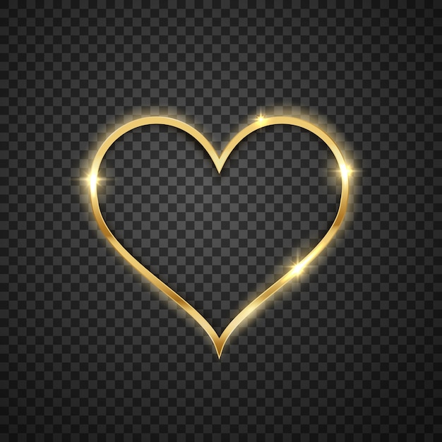 Marco en forma de corazón festivo brillante dorado Elemento de diseño de ilustración vectorial realista