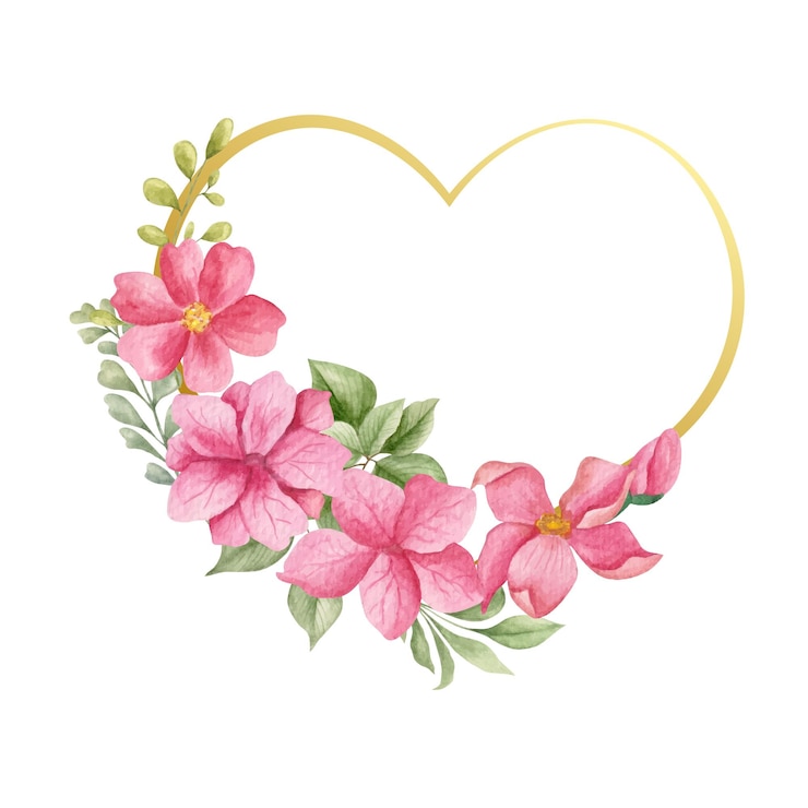 Vector marco de forma de corazón floral acuarela de san valentín
