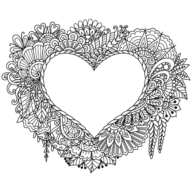 Marco en forma de corazón Mandala para imprimir, grabar o colorear. Ilustración vectorial