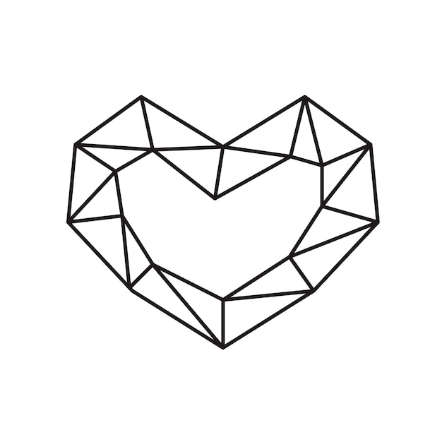 Marco de forma de corazón de símbolo de vector geométrico con lugar para texto Icono de amor para tarjeta de felicitación o boda Impresión de tatuaje de día de San Valentín Ilustración de caligrafía de vector aislado en un fondo blanco