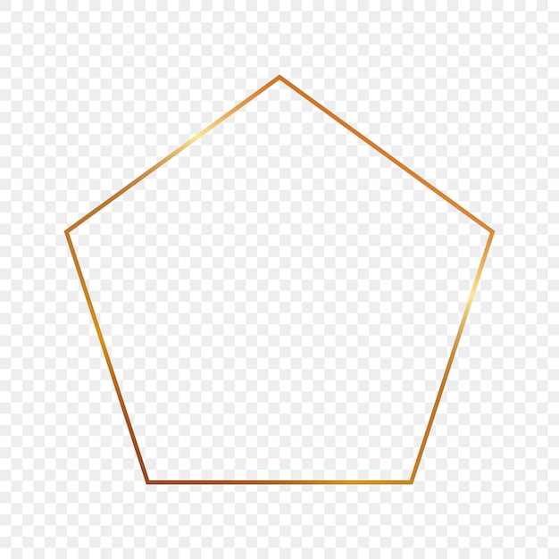 Marco de forma de pentágono dorado brillante aislado sobre fondo transparente. Marco brillante con efectos brillantes. Ilustración vectorial.