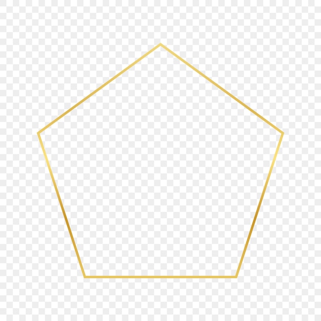 Marco de forma de pentágono dorado brillante aislado sobre fondo transparente. Marco brillante con efectos brillantes. Ilustración vectorial.