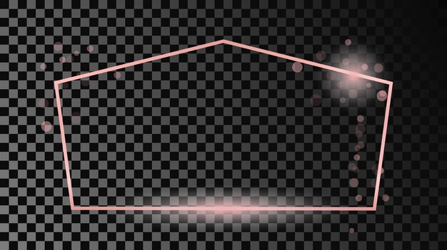 Marco de forma de tetragón brillante de oro rosa aislado en un fondo transparente oscuro Marco brillante con efectos brillantes Ilustración vectorial