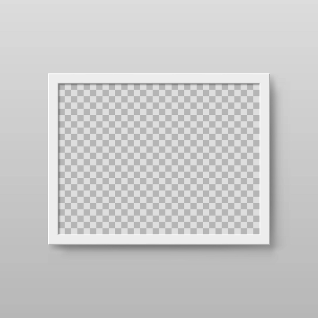 Marco de fotos en blanco realista colgado en la pared gris Diseño para el diseño de galerías de arte Marco de imágenes de maqueta con borde blanco Lugar vacío transparente para obras de arte Elemento vectorial de decoración interior