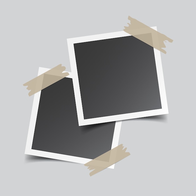 Marco de fotos con cinta adhesiva aislado sobre fondo gris Para su fotografía e imagen Ilustración vectorial