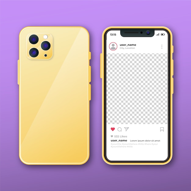 Marco de fotos de instagram realista en smartphone