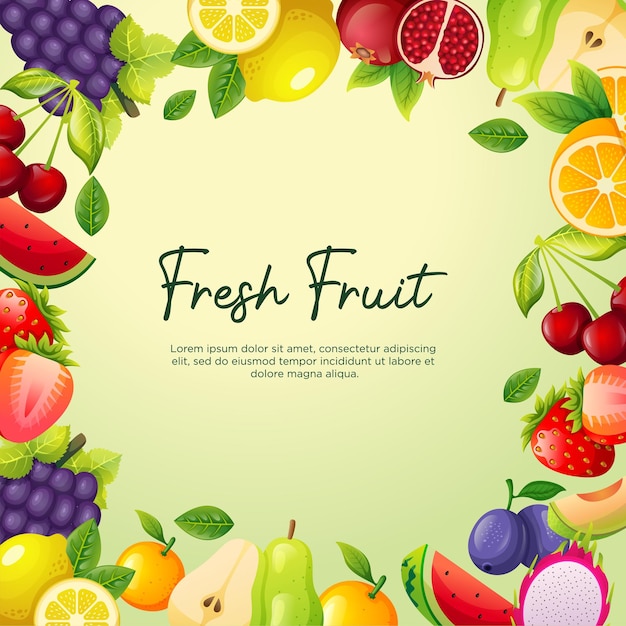 Marco de frutas frescas diseño de fondo