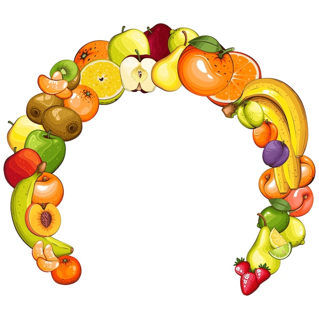 Vector marco de frutas sobre fondo blanco marco colorido con frutas ilustración frutas mezclar frutas