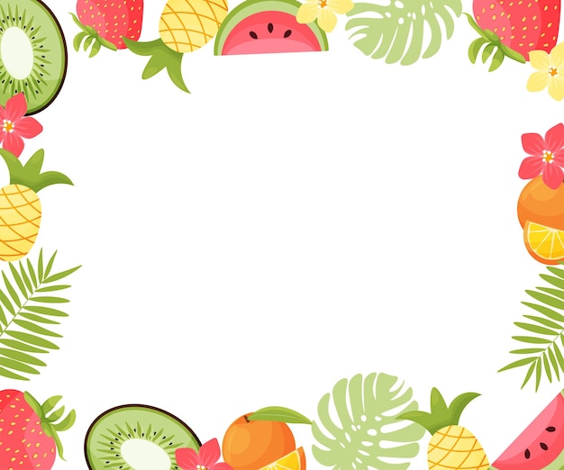 Marco de frutas tropicales borde cuadrado de frutas exóticas con ilustración vectorial de espacio de copia