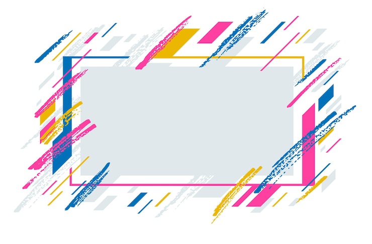 Vector marco geométrico artístico con trazos de pincel dibujados a mano vector de fondo abstracto, estilo de arte colores brillantes, diseño moderno aislado sobre blanco.