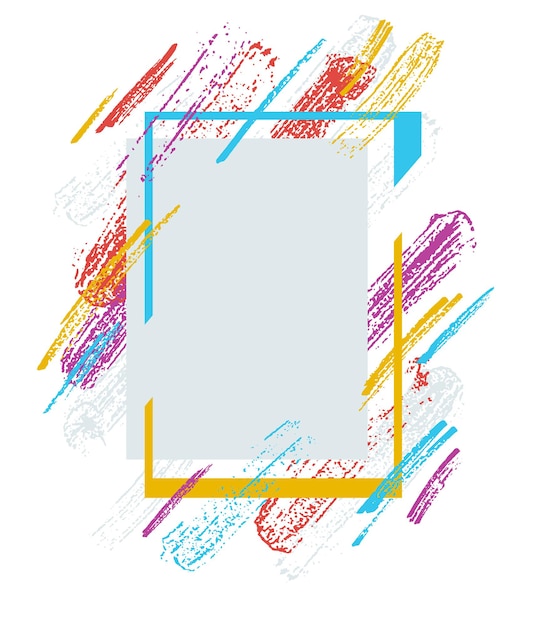 Marco geométrico artístico con trazos de pincel dibujados a mano vector de fondo abstracto, estilo de arte colores brillantes, diseño moderno aislado sobre blanco.