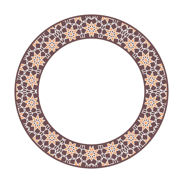 Marco geométrico asiático tribal vectorial. Ornamento decorativo circular árabe aislado en blanco