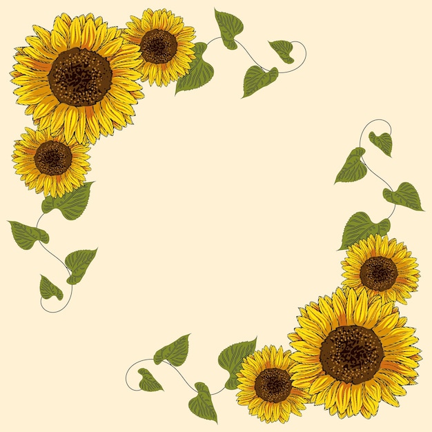 Marco de girasol coloreado borde de flor ilustración vectorial