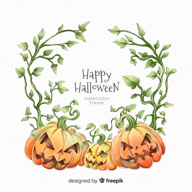 Vector marco de halloween acuarela calabaza