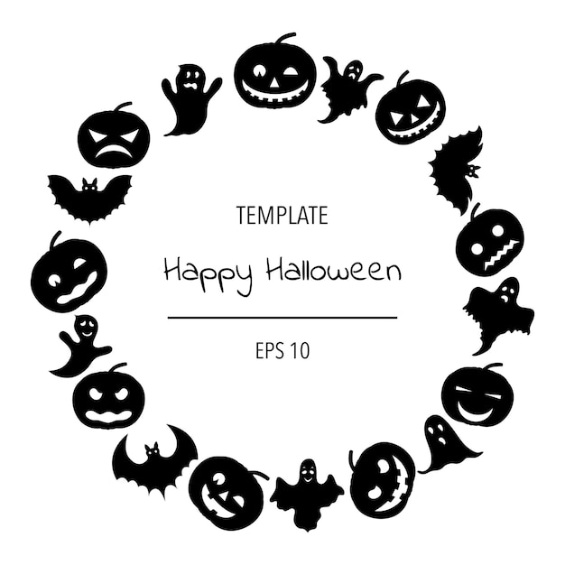 Marco de Halloween para tu texto con atributos tradicionales. Estilo de dibujos animados. Ilustración vectorial.