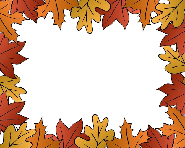 Marco hecho de hojas de otoño dibujadas a mano. Ilustración de otoño, fondo, vector