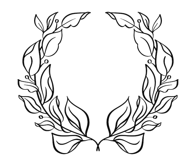 Vector marco heráldico de corona de laurel negra dibujada a mano que representa un logotipo de logro del premio