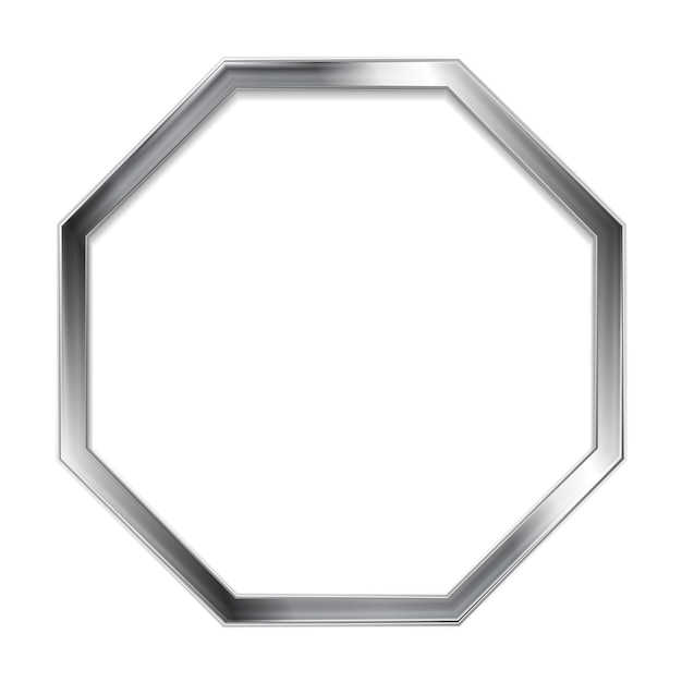 Marco hexagonal en blanco plateado metálico abstracto. Diseño vectorial