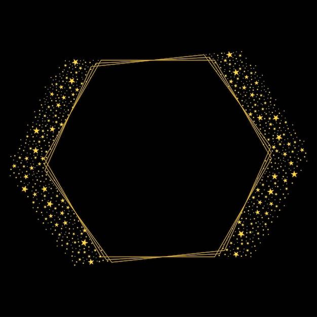 Marco hexagonal con estrellas doradas relucientes
