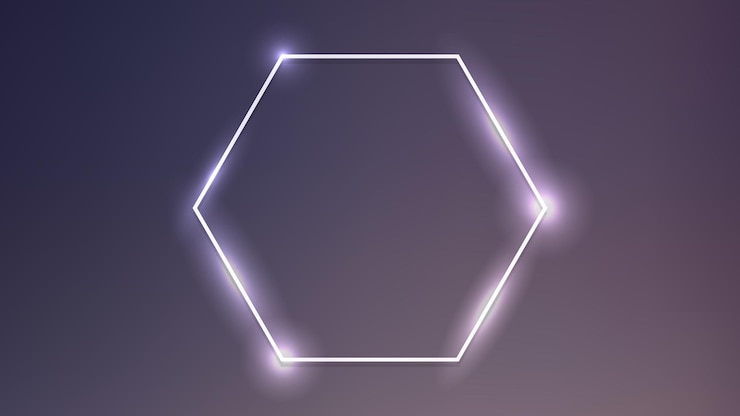 Vector marco hexagonal de neón con efectos brillantes sobre fondo oscuro fondo tecno brillante vacío ilustración vectorial