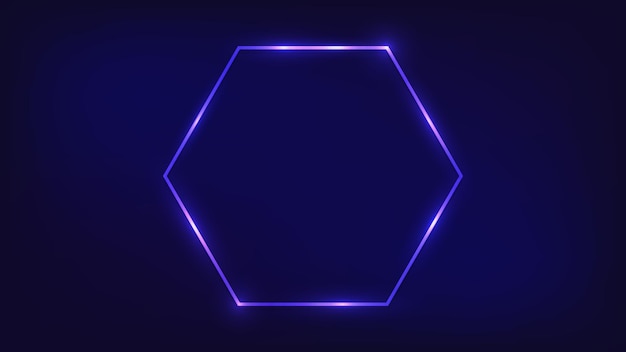 Marco hexagonal de neón con efectos brillantes sobre fondo oscuro Fondo tecno brillante vacío Ilustración vectorial