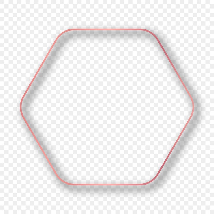 Vector marco hexagonal redondeado brillante de oro rosa con sombra