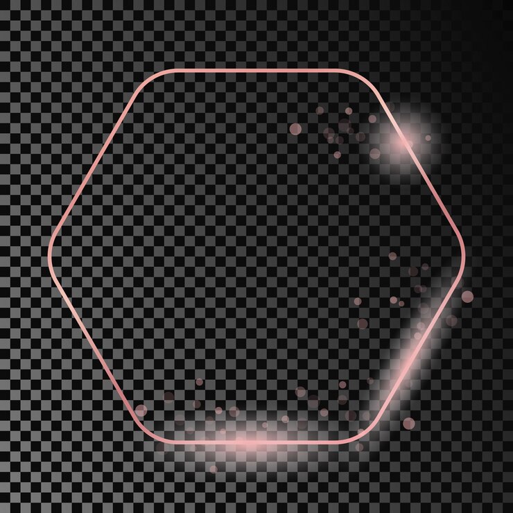 Vector marco hexagonal redondeado brillante de oro rosa