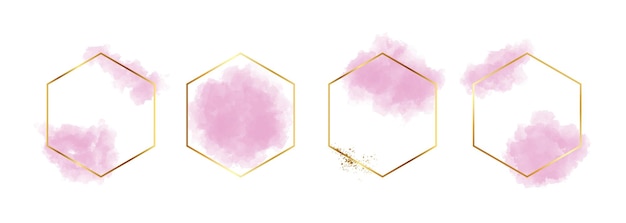 Marco hexagonal con toques abstractos de pinceladas de acuarela rosa para tarjeta de volante de banner de logotipo