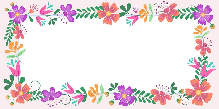 Vector marco con hojas y flores alrededor y anuncios importantes dentro del marco con diferentes