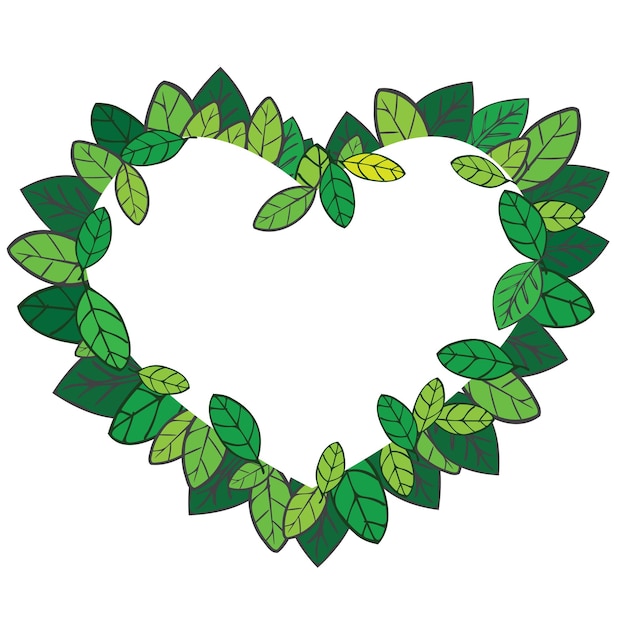 Marco de hojas verdes con espacio de copia en el medio Plantilla de maqueta en forma de corazón de amor