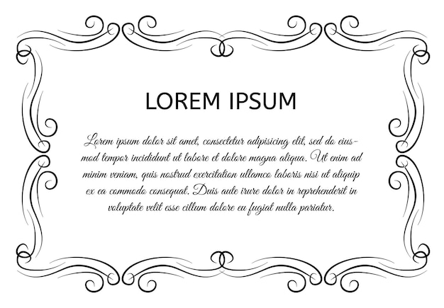 Marco horizontal vintage decorativo con el lugar para el texto en el centro. Plantilla de tarjeta de felicitación de adorno vintage. Ilustración vectorial.