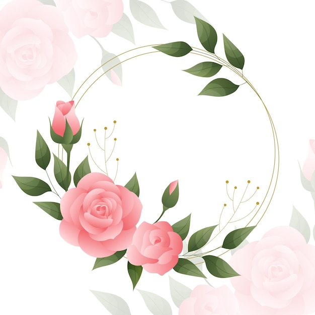 Vector marco de illutration dibujado a mano de rosas rosadas