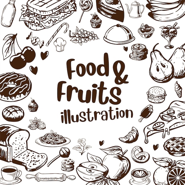 Marco de ilustración de alimentos y frutas