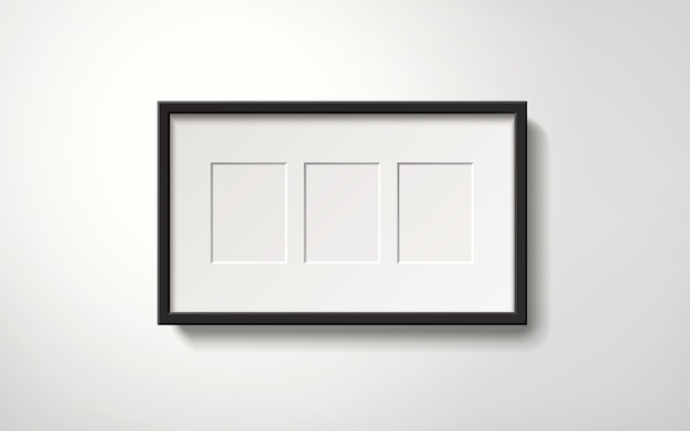 Marco de imagen en blanco aislado con espacios para fotos colgadas en la pared, estilo realista de ilustración 3d