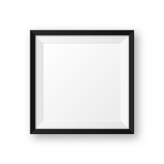 Marco de imagen negro en blanco realista con sombra aislada sobre fondo blanco Maqueta de cartel moderno Marco de fotos vacío para galería de arte o interior Ilustración vectorial