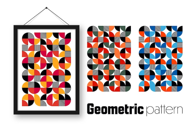 Vector marco de imagen con patrón geométrico de moda estilo bauhaus fondo moderno elementos simples retro