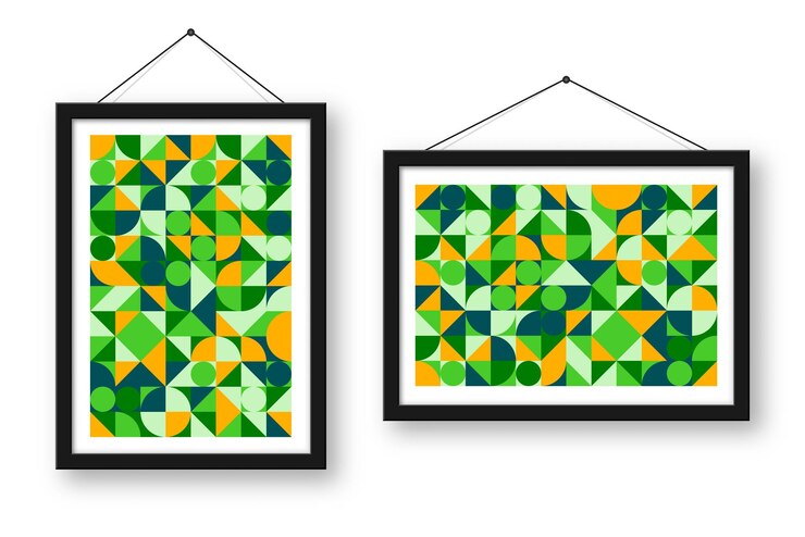 Vector marco de imágenes con patrón geométrico de moda estilo bauhaus fondo moderno elementos simples retro