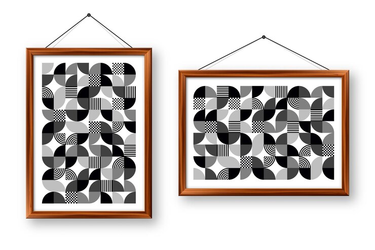 Vector marco de imágenes con patrón geométrico de moda estilo bauhaus fondo moderno elementos simples retro